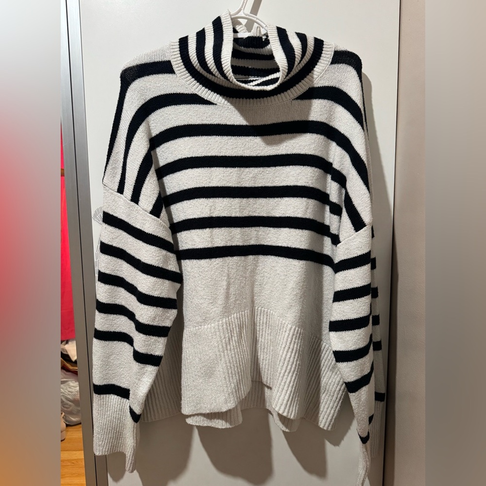a new day Black and White Striped Turtleneck Sweater